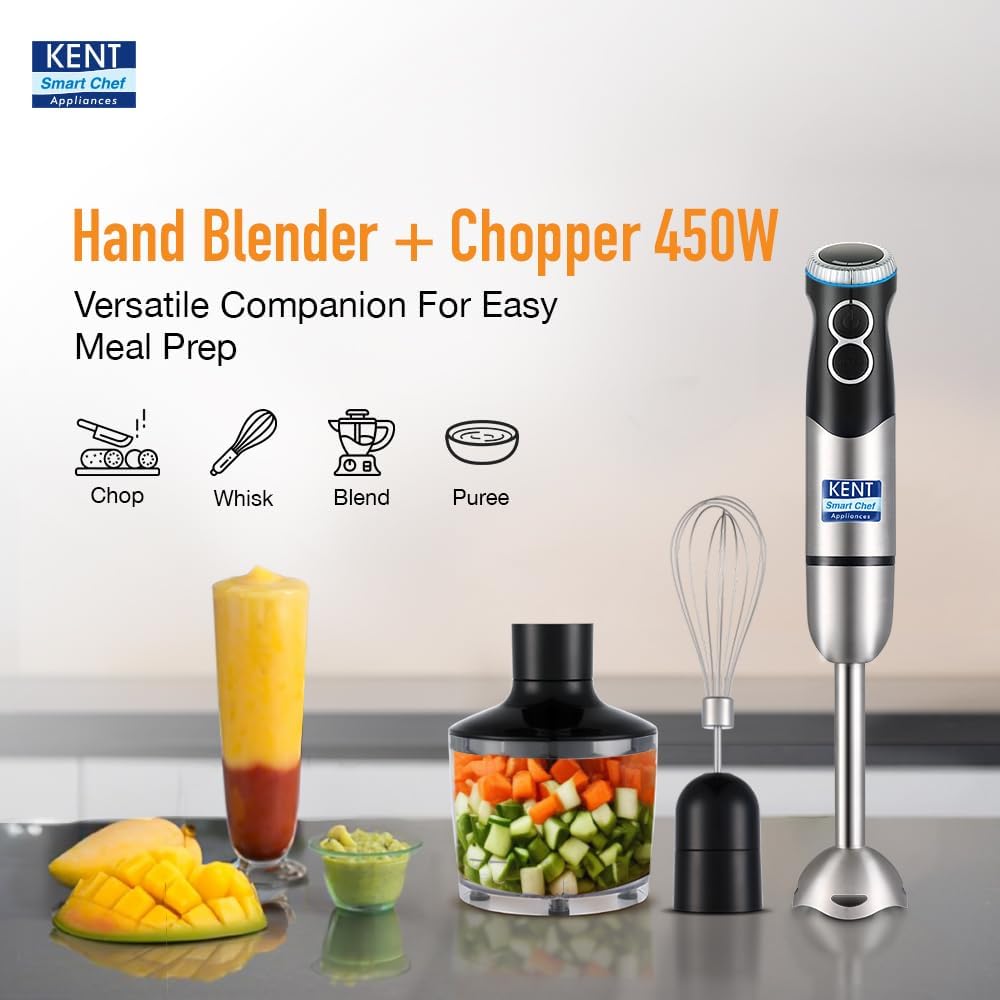 KENT Hand Blender Plus Chopper 450 W Multiple Attachments Chopper, Whisker & Jar