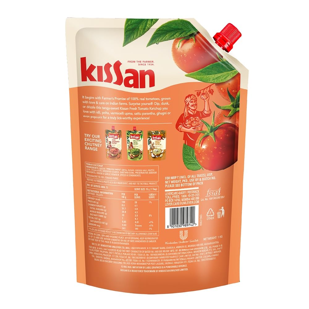 Kissan Fresh Tomato Ketchup Pouch, 1.1 Kg