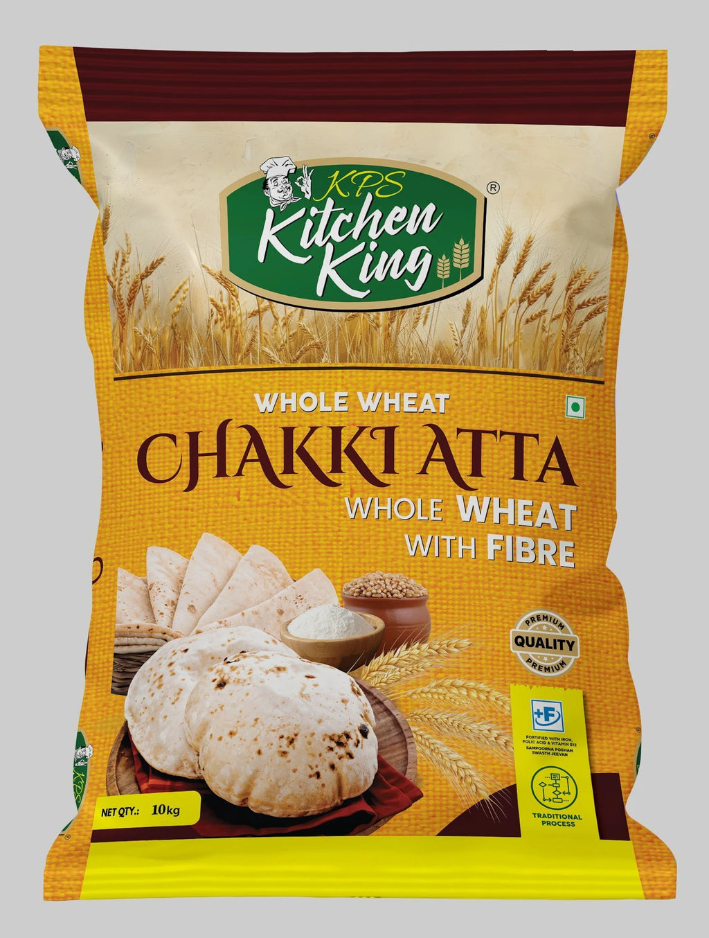 KPS KITCHEN KING Fortified Whole Wheat Chakki Atta with Fibre 10kg