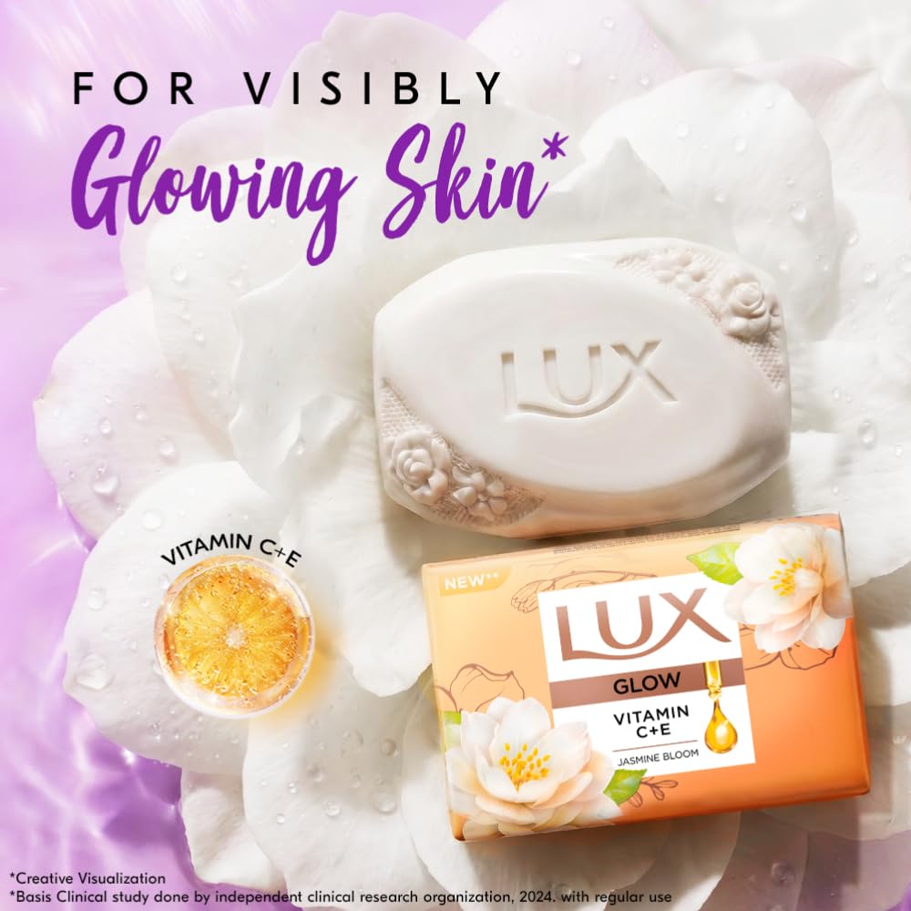 Lux Flaw-less Glow Bathing Soap infused with Vitamin C & E | For Superior Glow | 150g x 3