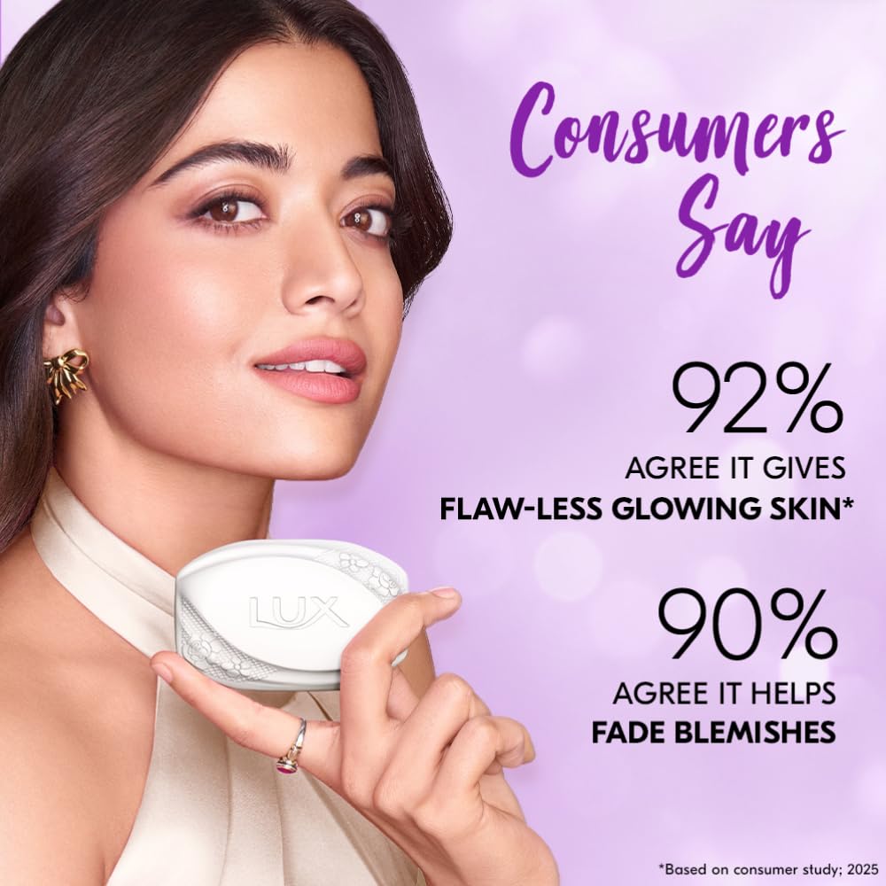 Lux Flaw-less Glow Bathing Soap infused with Vitamin C & E | For Superior Glow | 150g x 3