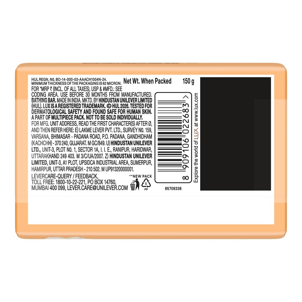 Lux Flaw-less Glow Bathing Soap infused with Vitamin C & E | For Superior Glow | 150g x 3