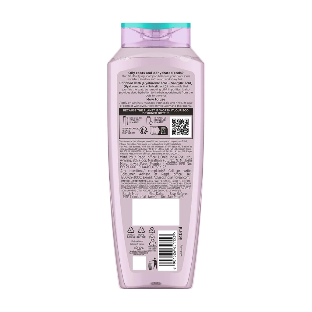 L'Oréal Paris Hyaluron Pure 72H Purifying Shampoo, 800ml