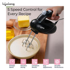 Lifelong Electric Hand Mixer for Baking, Whipping & Kneading | 250 Watt Power Mixer | 5-Speed Control