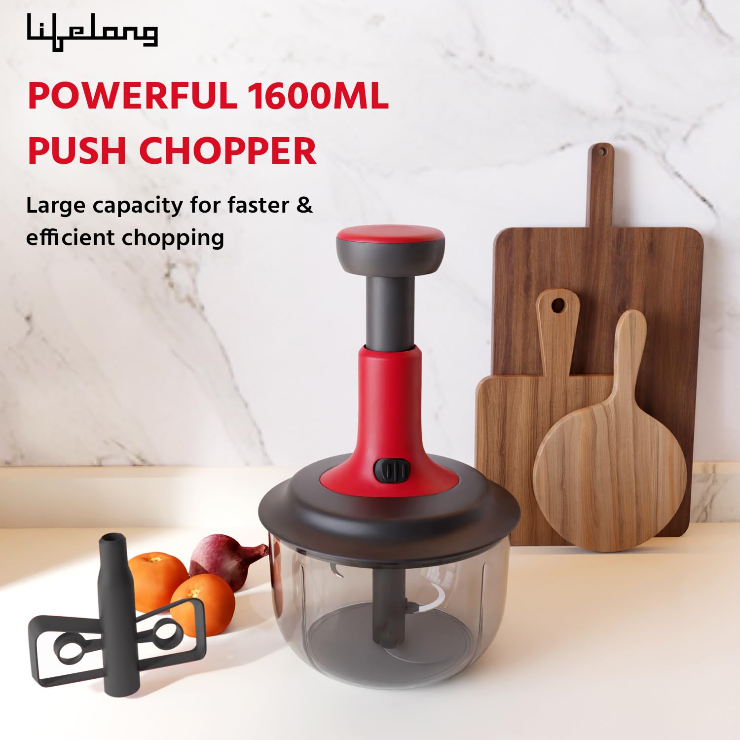 Lifelong Push Chopper 1600ml with Whisker