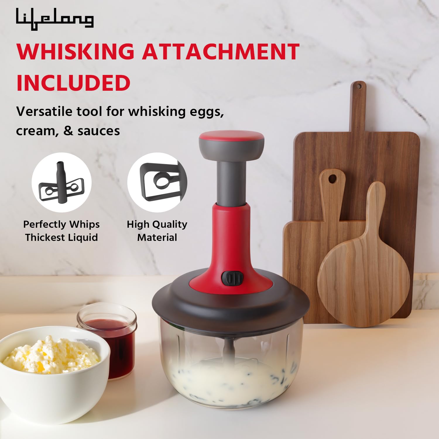 Lifelong Push Chopper 1600ml with Whisker