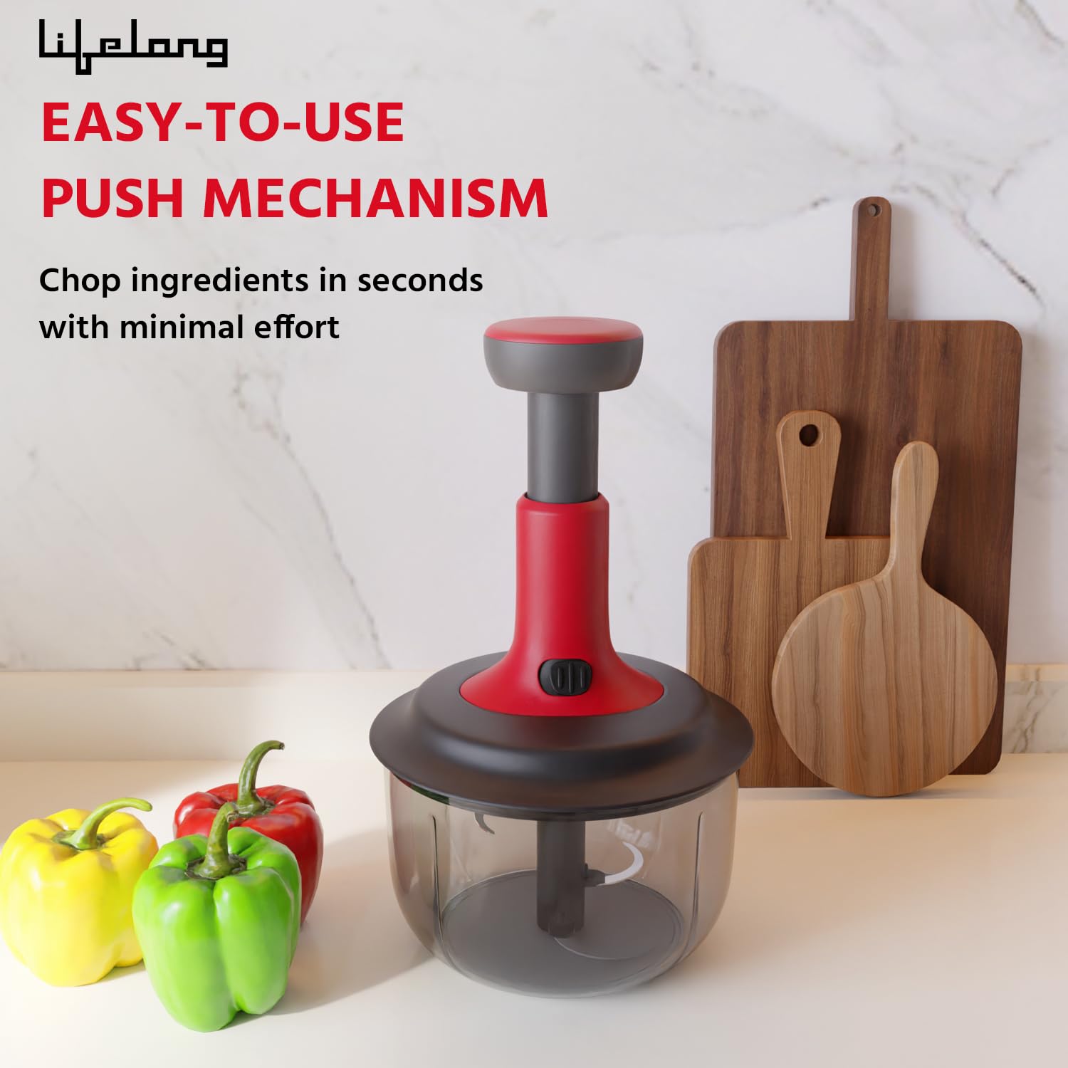 Lifelong Push Chopper 1600ml with Whisker