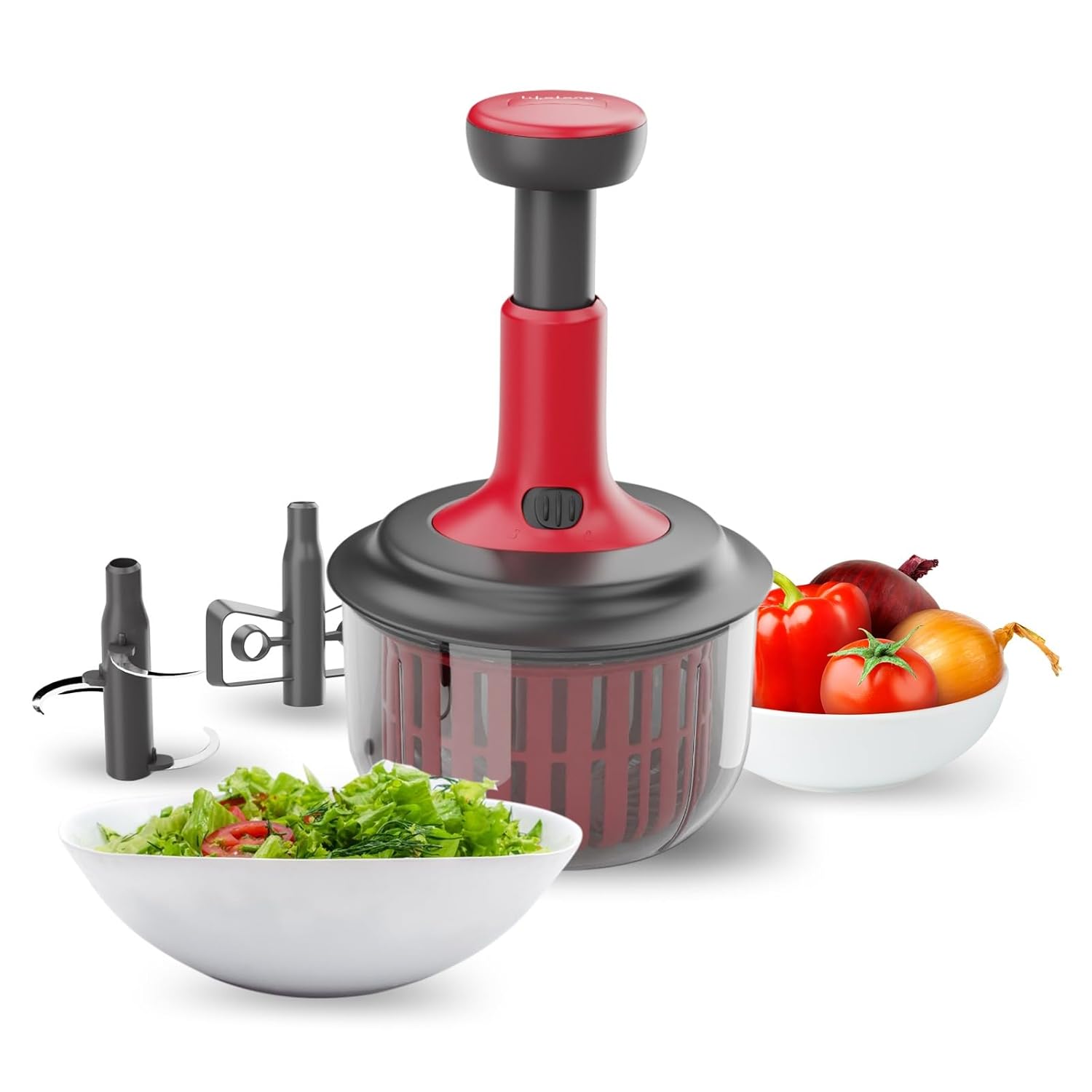 Lifelong Push Chopper 1600ml with Whisker & Salad Spinner