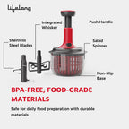 Lifelong Push Chopper 1600ml with Whisker & Salad Spinner