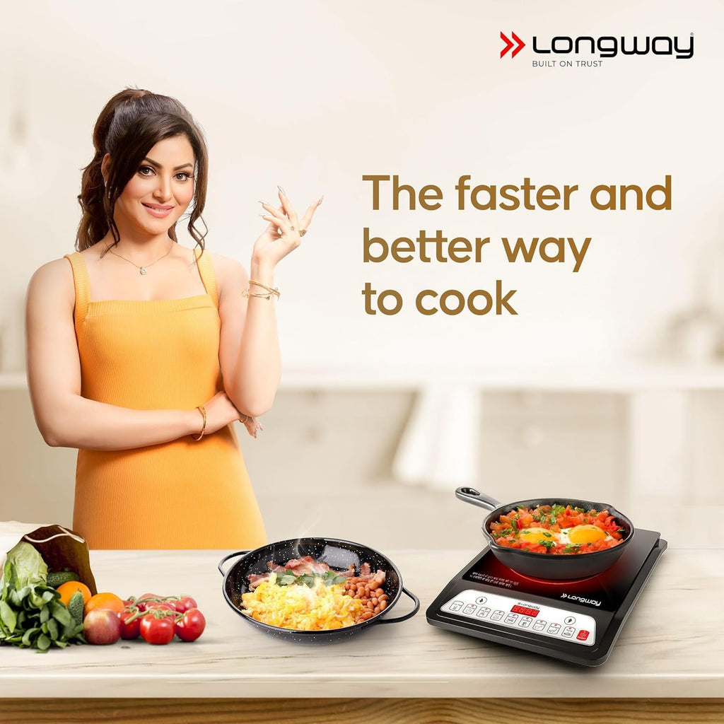 Longway Ember Plus IC 2000 Watt Induction Cooktop with Auto Shut-Off & Over-Heat Protection With 7 Cooking Mode & BIS Approved (Black, Push Button)