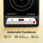 Longway Ember Plus IC 2000 Watt Induction Cooktop with Auto Shut-Off & Over-Heat Protection With 7 Cooking Mode & BIS Approved (Black, Push Button)