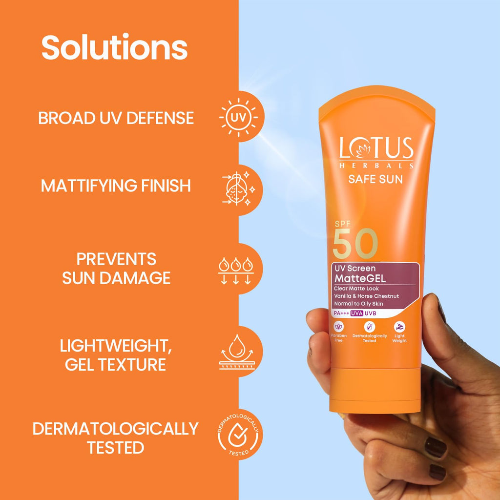 Lotus Herbals Safe Sun UV Screen Matte Gel Sunscreen SPF 50 PA+++ 100g
