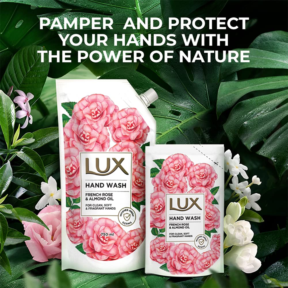 Lux Handwash with French Rose & Almond Oil For Clean|| Soft & Fregrant Hands Refill Pouch|| 750 ml