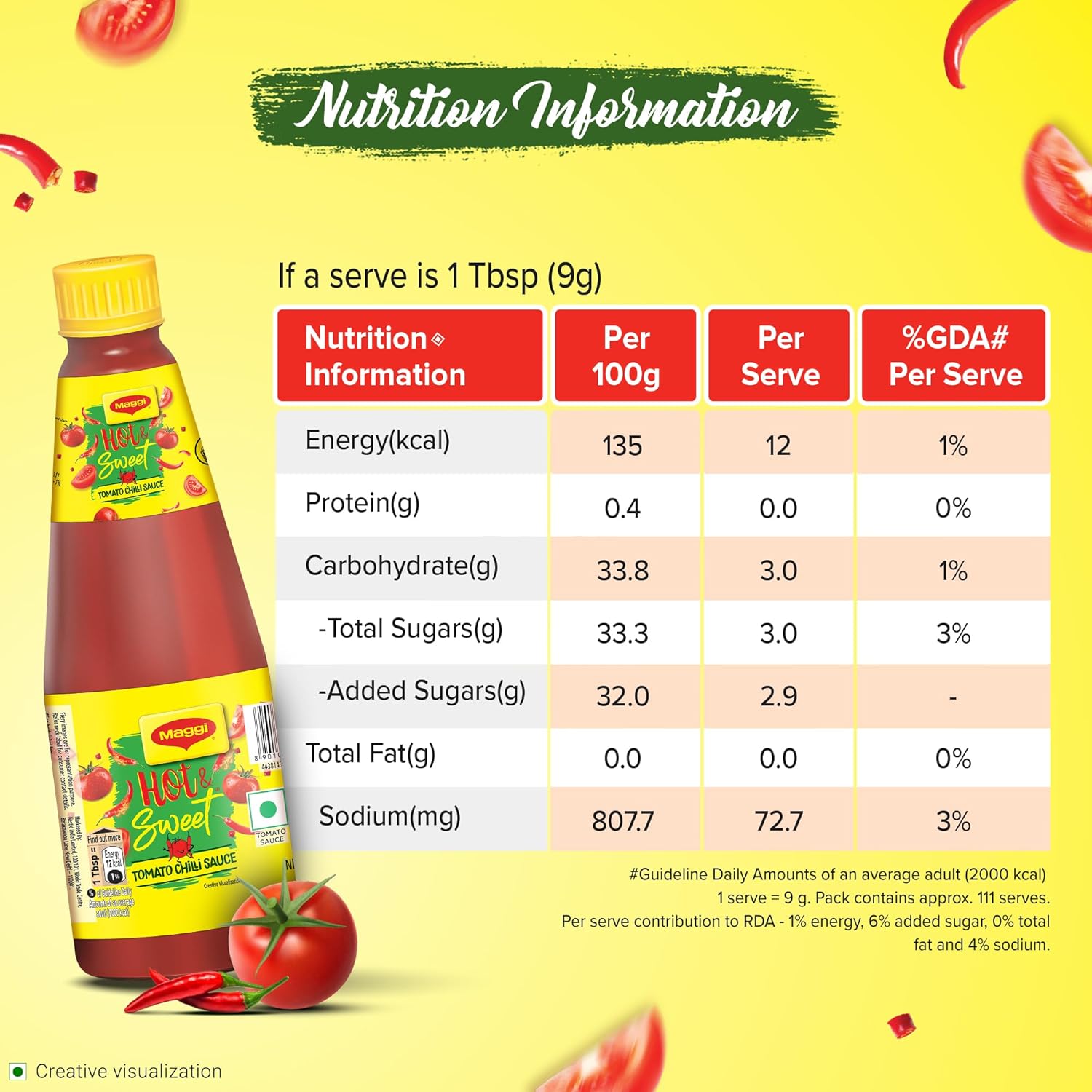 MAGGI Hot & Sweet Tomato Chilli Sauce, Blend of Tomatoes & Chillies, 1kg