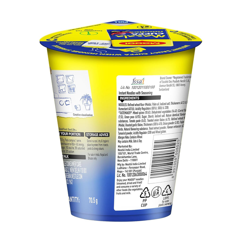 MAGGI Masala Cuppa Noodles, Slurpy Saucy Taste With Veggies, 70.5g