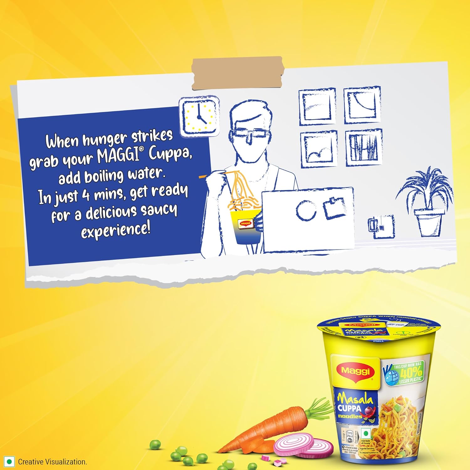 MAGGI Masala Cuppa Noodles, Slurpy Saucy Taste With Veggies, 70.5g