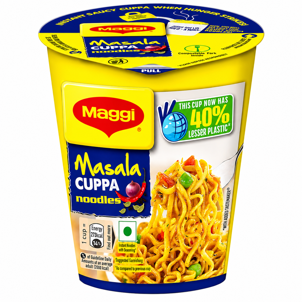 MAGGI Masala Cuppa Noodles, Slurpy Saucy Taste With Veggies, 70.5g