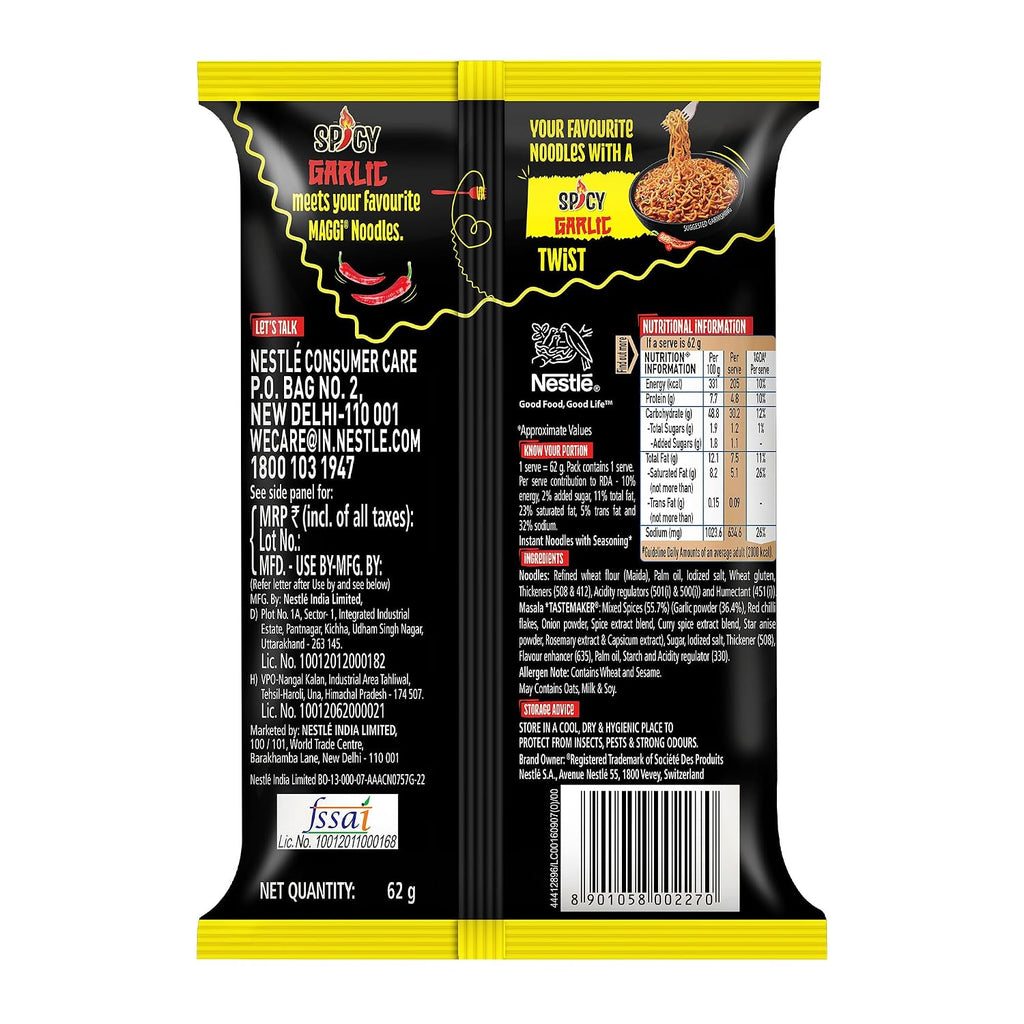 MAGGI Spicy Garlic Noodles, Fiery & Garlic Twist, 62g Pack