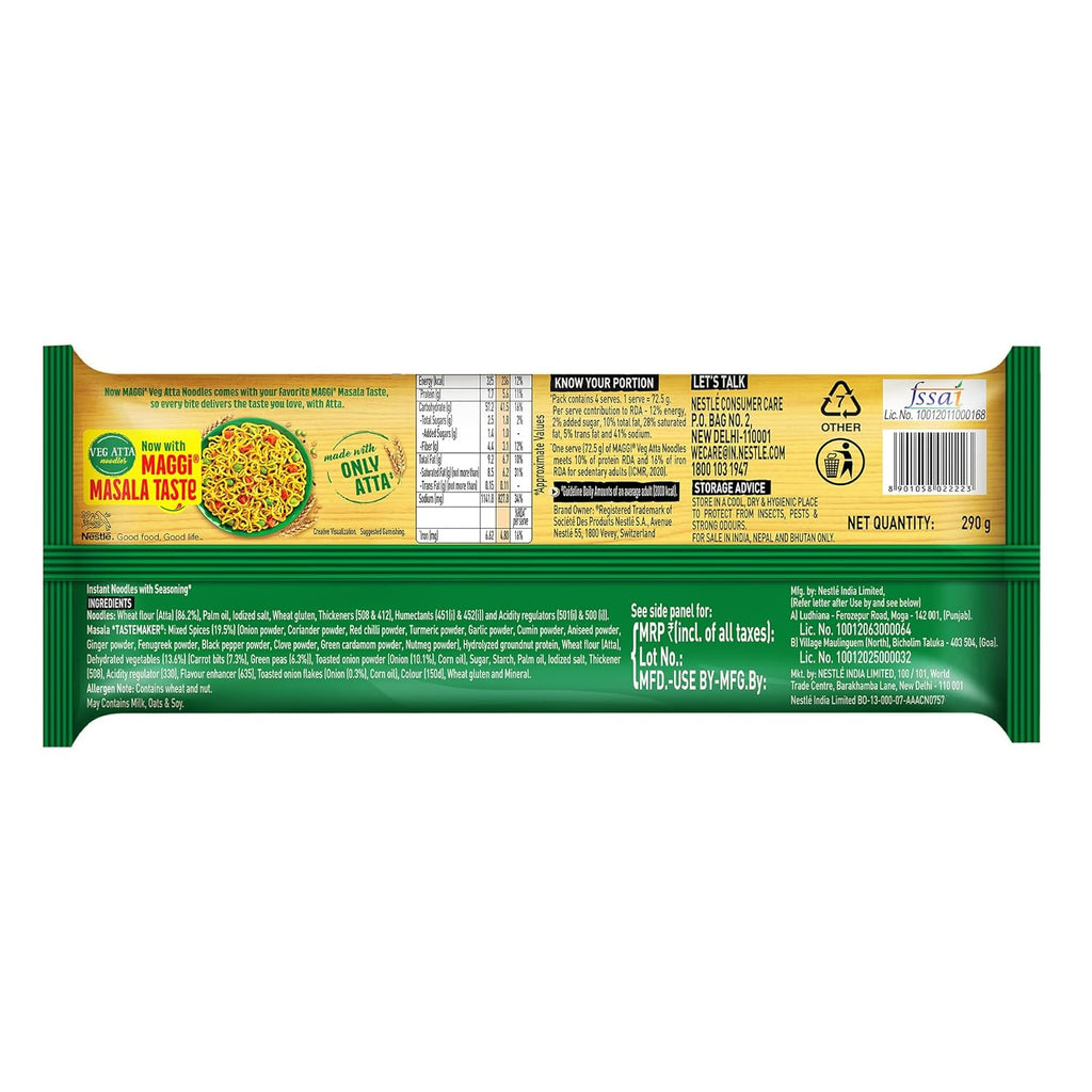 MAGGI Veg Atta Noodles with MAGGI Masala Taste, Made with ONLY ATTA, 290g