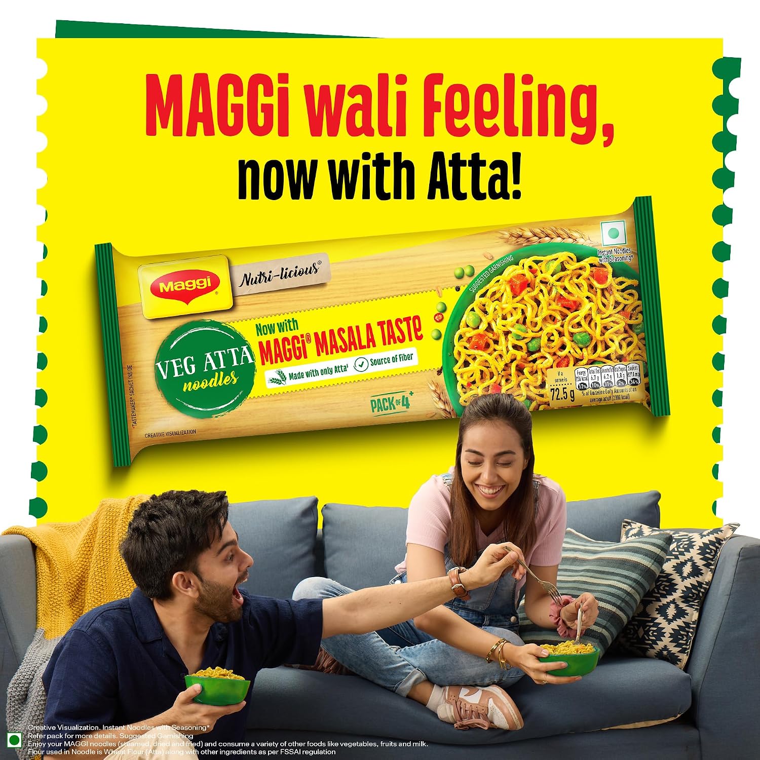 MAGGI Veg Atta Noodles with MAGGI Masala Taste, Made with ONLY ATTA, 290g