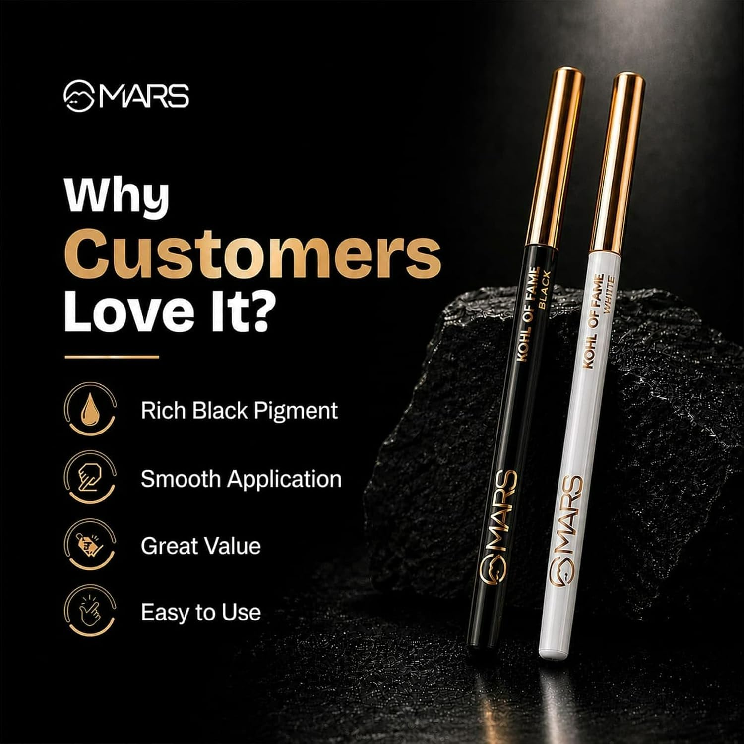MARS Kohl of Fame Up to 12 Hours Stay Retractable KajalLong Lasting (0.35g) (Black)