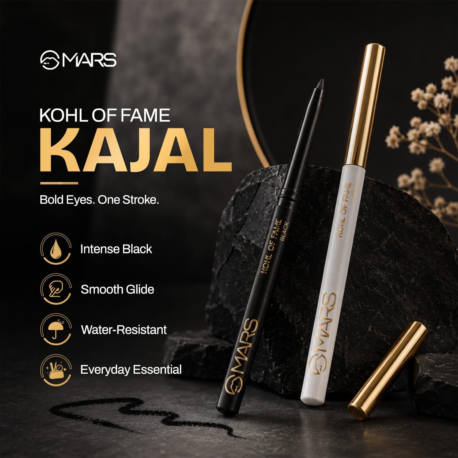 MARS Kohl of Fame Up to 12 Hours Stay Retractable KajalLong Lasting (0.35g) (Black)