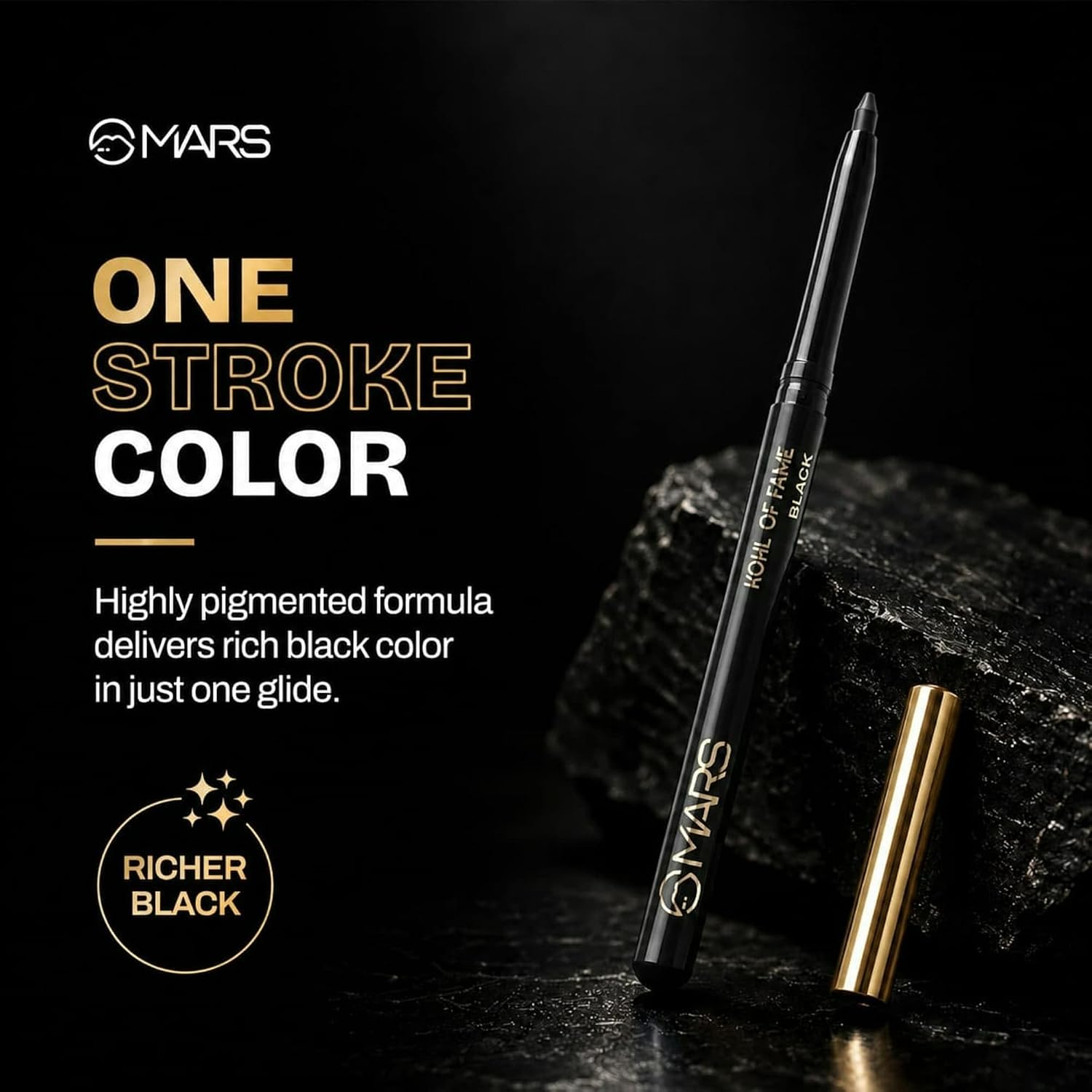 MARS Kohl of Fame Up to 12 Hours Stay Retractable KajalLong Lasting (0.35g) (Black)