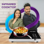 MILTON Classic 2200 Watt Infrared Cooktop with Crystal Glass & Touch Panel | 4 Pre set cooking Modes | Stir-fry | BBQ | Hot Pot | Steam | 60°C to 600°C | Digital time & Watt display - Classic SIlver