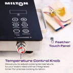 MILTON Classic 2200 Watt Infrared Cooktop with Crystal Glass & Touch Panel | 4 Pre set cooking Modes | Stir-fry | BBQ | Hot Pot | Steam | 60°C to 600°C | Digital time & Watt display - Classic SIlver