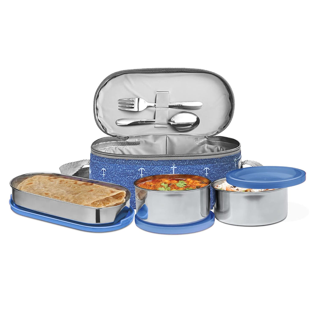 MILTON Corporate Lunch Box Stainless Steel Tiffin  with Bag Blue