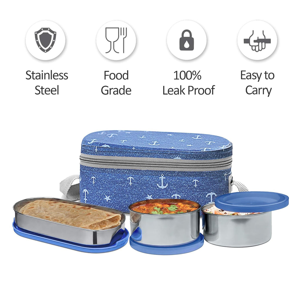 MILTON Corporate Lunch Box Stainless Steel Tiffin  with Bag Blue