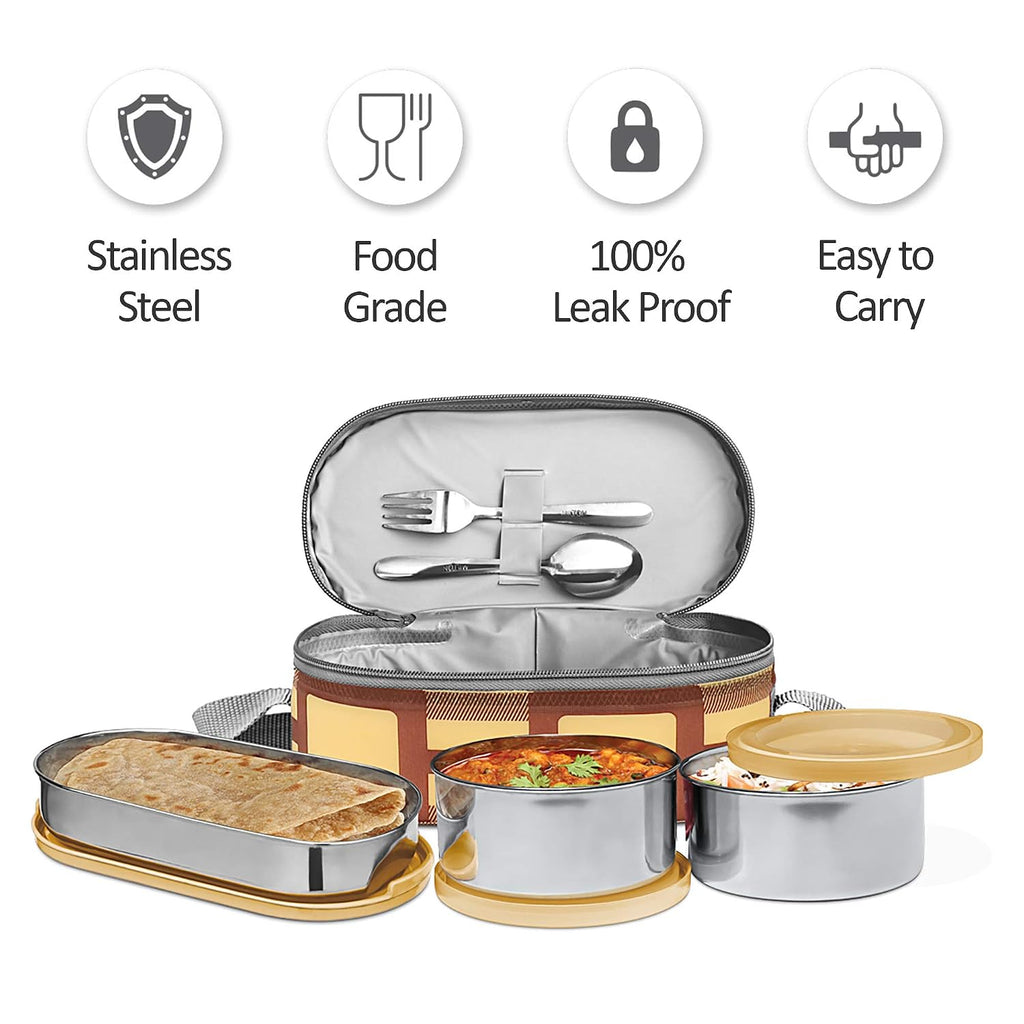 MILTON Corporate Lunch Stainless Steel Containers Set of 3, Yellow