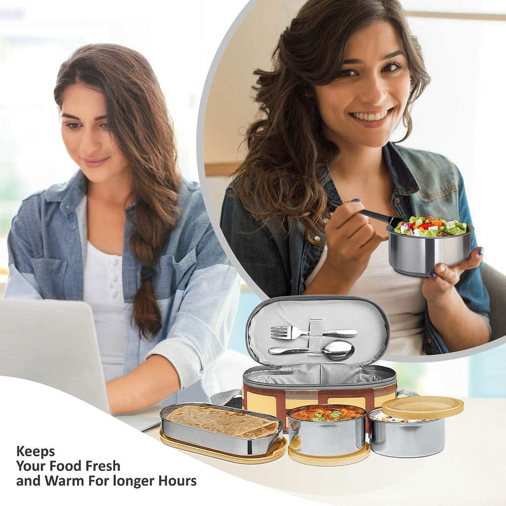 MILTON Corporate Lunch Stainless Steel Containers Set of 3, Yellow