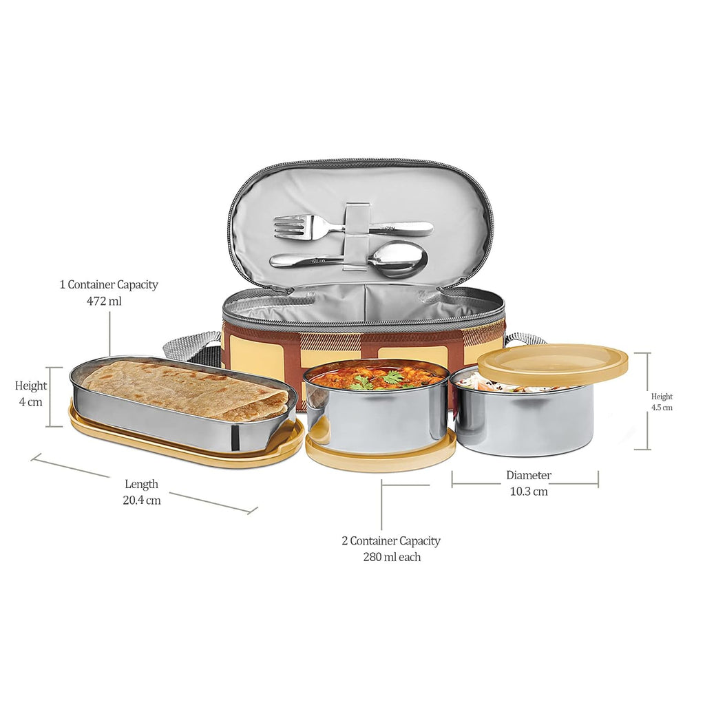MILTON Corporate Lunch Stainless Steel Containers Set of 3, Yellow