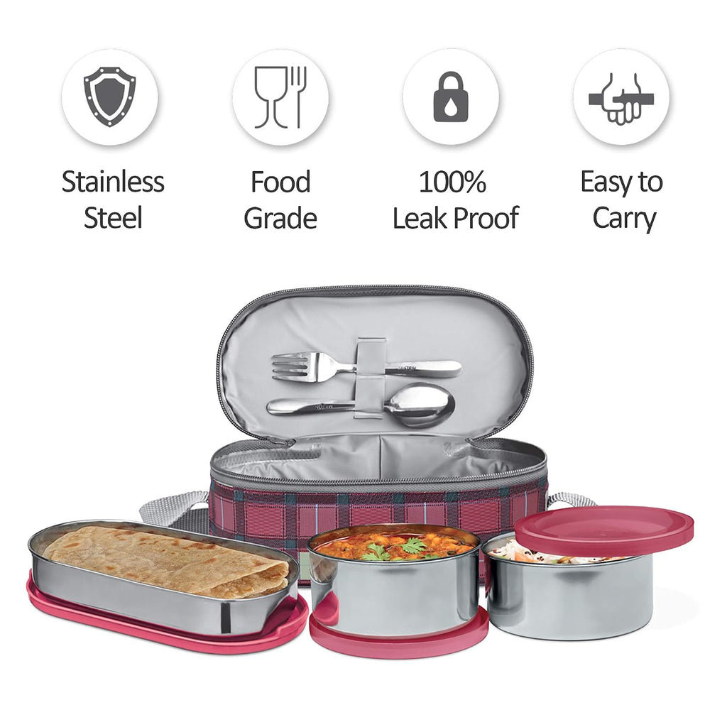 MILTON Corporate Lunch Stainless Steel Containers, Set of 3 Maroon