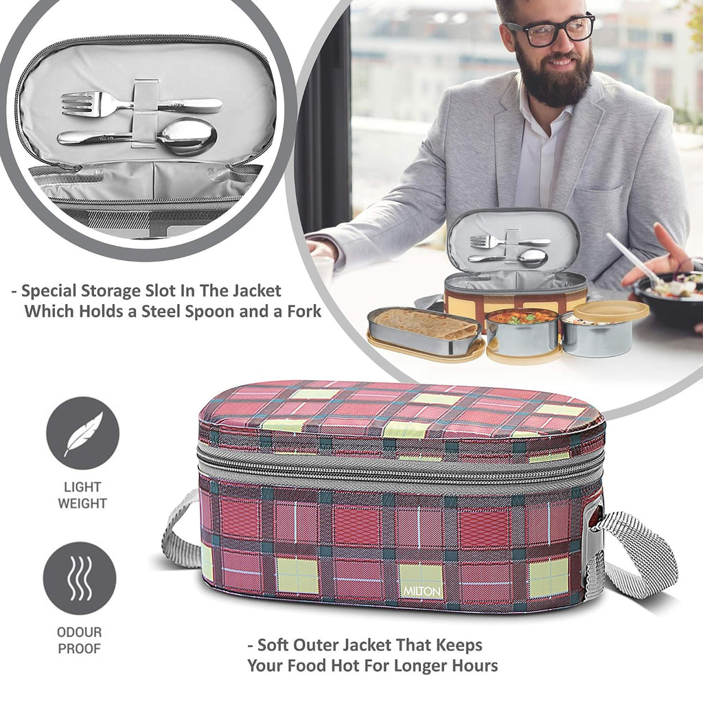MILTON Corporate Lunch Stainless Steel Containers, Set of 3 Maroon