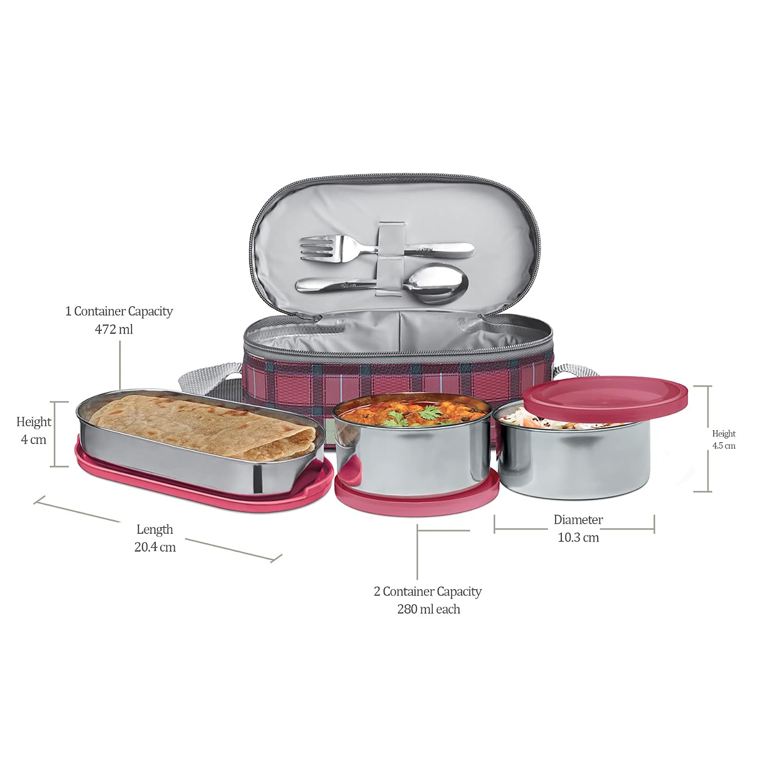 MILTON Corporate Lunch Stainless Steel Containers, Set of 3 Maroon