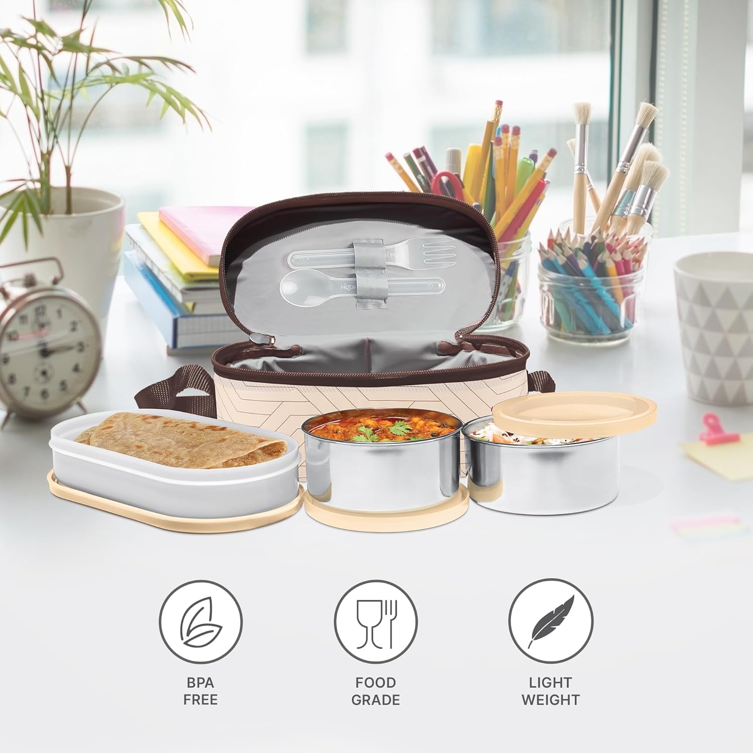 MILTON Executive Lunch Box  Plastic Container 450ml Beige