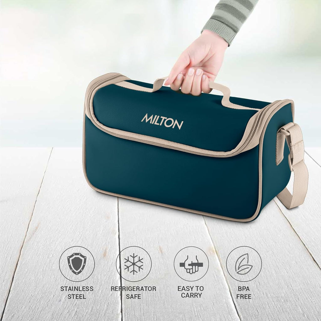 MILTON Lush Lunch Box I 1 Stainless Steel Container + 2 Microwave Safe (Blue)