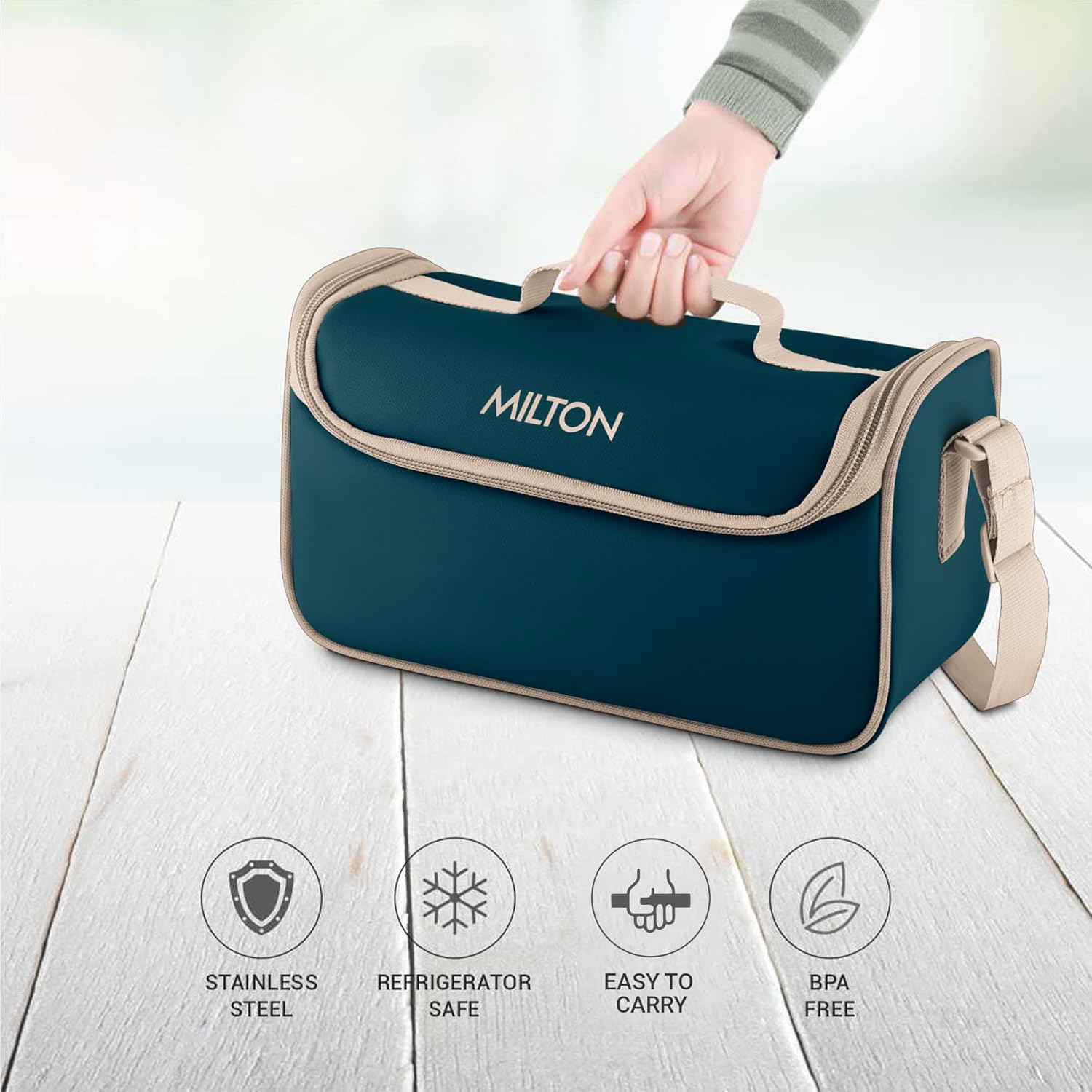 MILTON Lush Lunch Box I 1 Stainless Steel Container + 2 Microwave Safe (Blue)