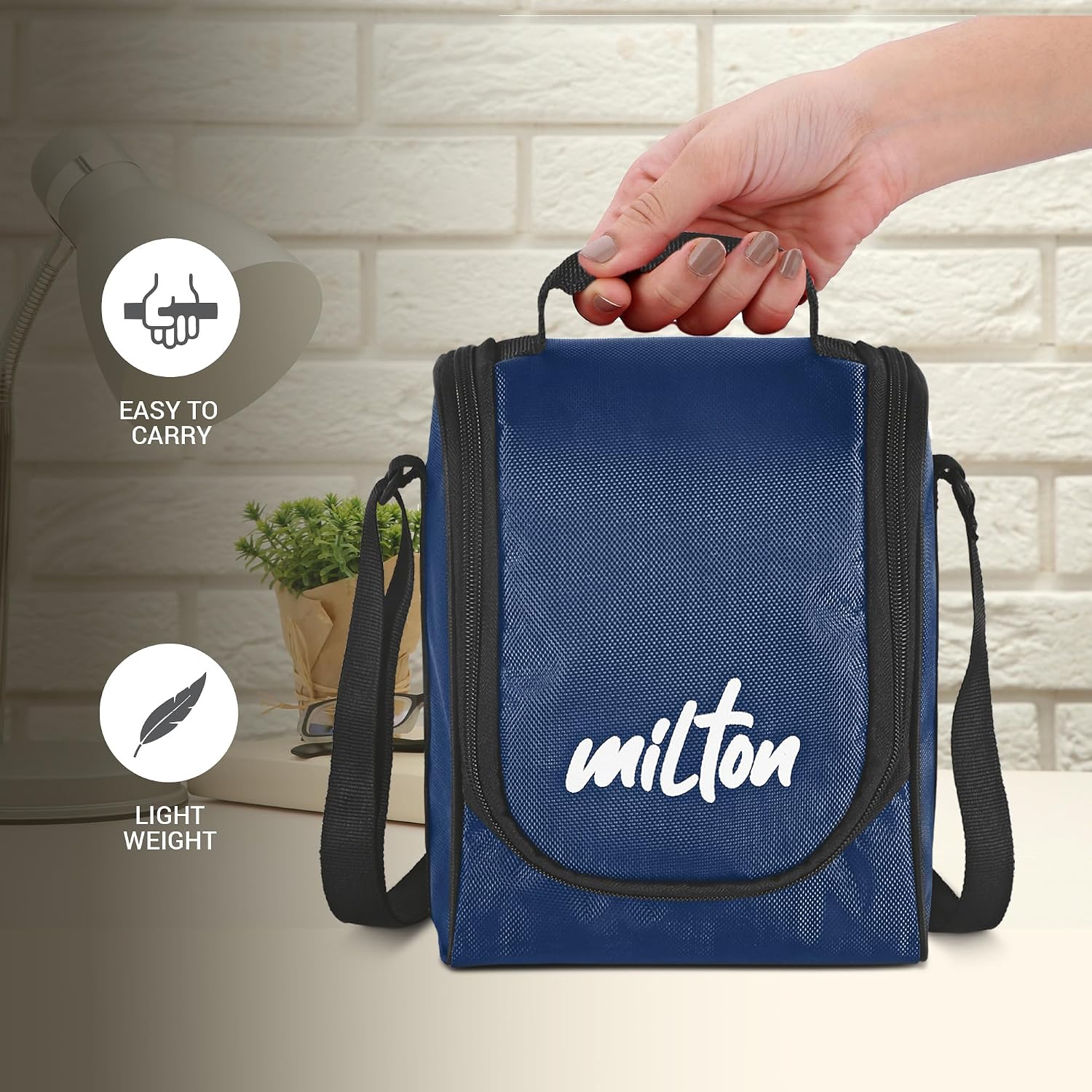 MILTON Pro Lunch Box, 3 Microwave Safe Inner Steel Containers (180 ml, 320 ml, 450 ml), Plastic Chutney Dabba (100 ml), Steel Bottle (750 ml)  Blue