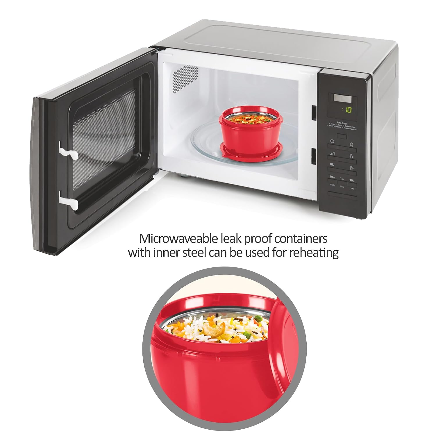 MILTON Pro Lunch Box, 3 Microwave Safe Inner Steel Containers (180 ml, 320 ml, 450 ml), Plastic Chutney Dabba (100 ml), Steel Bottle (750 ml) Maroon