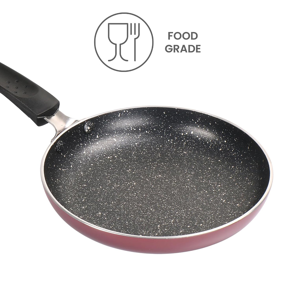 MILTON Pro cook Granito Non Induction Fry Pan, 14 cm, Burgundy, Flame Safe, Dishwasher Safe, Food Grade, Metal Spoon Friendly, Non - Stick, Bakelite Handle, 2 Years Warranty