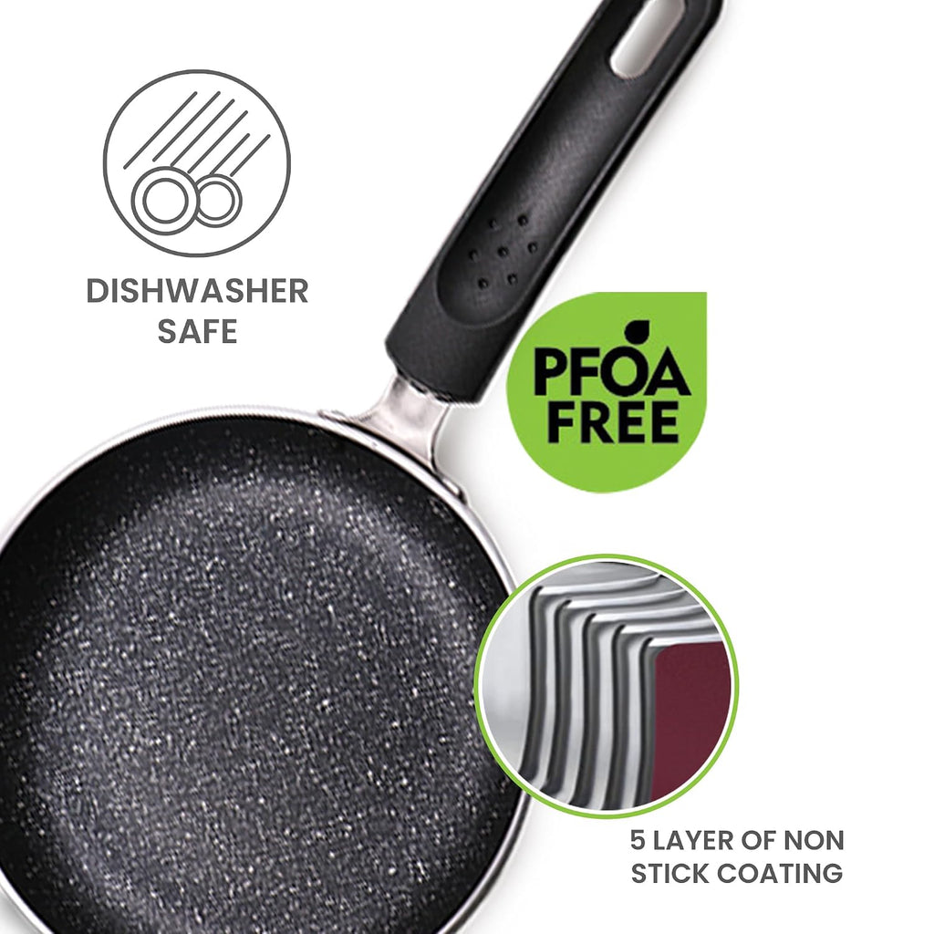 MILTON Pro cook Granito Non Induction Fry Pan, 16 cm, Burgundy, Flame Safe, Dishwasher Safe, Food Grade, Metal Spoon Friendly, Non - Stick, Bakelite Handle, 2 Years Warranty