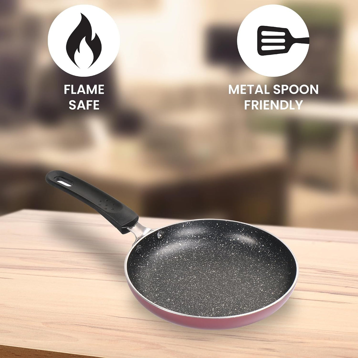 MILTON Pro cook Granito Non Induction Fry Pan, 16 cm, Burgundy, Flame Safe, Dishwasher Safe, Food Grade, Metal Spoon Friendly, Non - Stick, Bakelite Handle, 2 Years Warranty