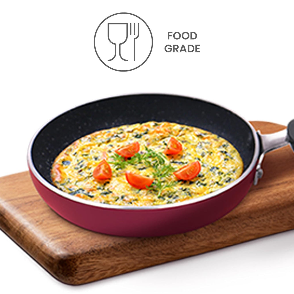 MILTON Pro cook Granito Non Induction Fry Pan, 18 cm, Burgundy, Flame Safe, Dishwasher Safe, Food Grade, Metal Spoon Friendly, Non - Stick, Bakelite Handle, 2 Years Warranty