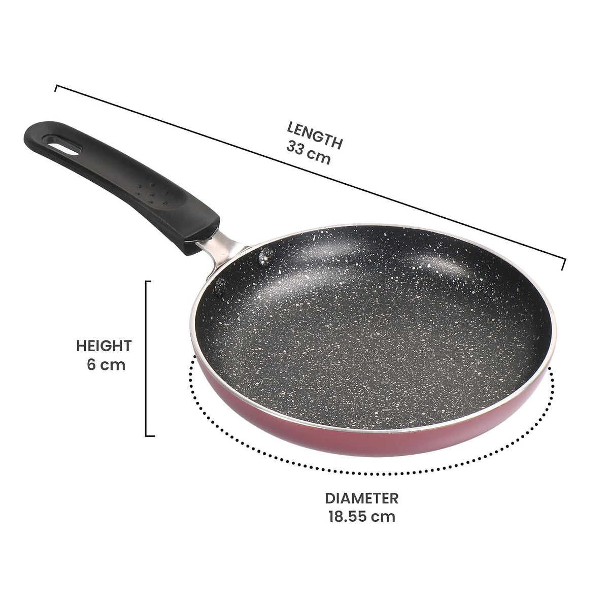 MILTON Pro cook Granito Non Induction Fry Pan, 18 cm, Burgundy, Flame Safe, Dishwasher Safe, Food Grade, Metal Spoon Friendly, Non - Stick, Bakelite Handle, 2 Years Warranty