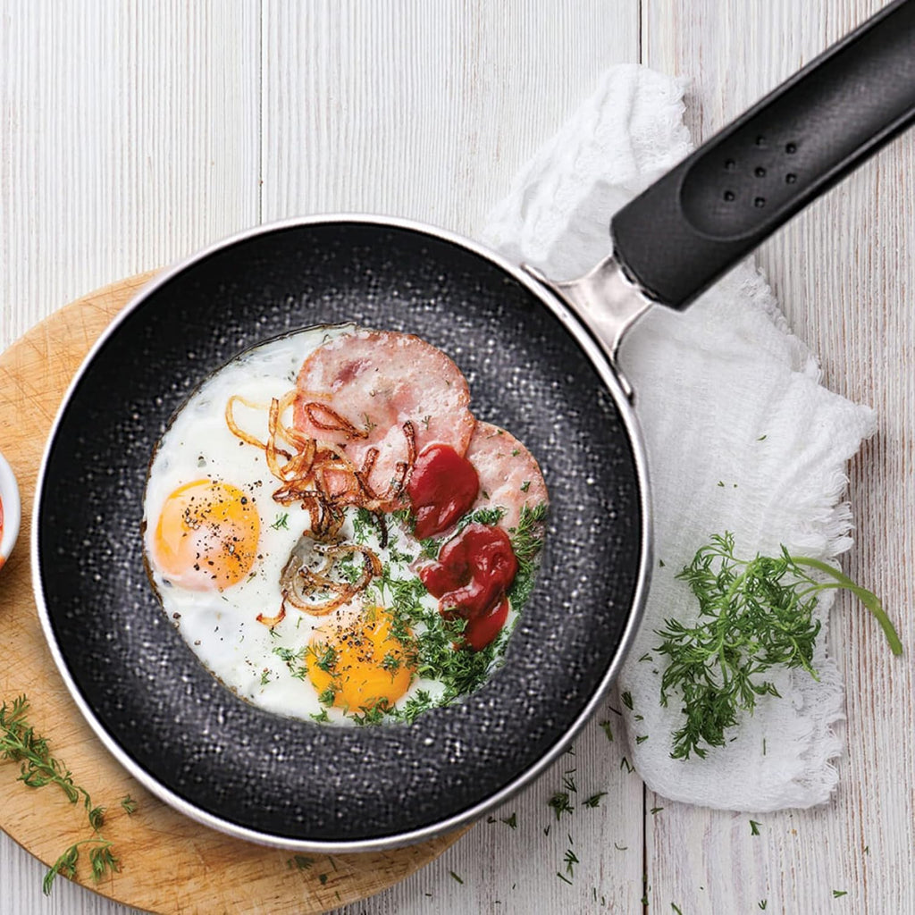 MILTON Pro cook Granito Non Induction Fry Pan, 18 cm, Burgundy, Flame Safe, Dishwasher Safe, Food Grade, Metal Spoon Friendly, Non - Stick, Bakelite Handle, 2 Years Warranty