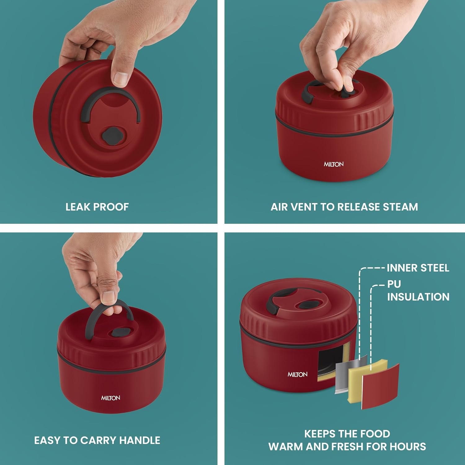 MILTON Snack Box Big I Inner Steel, PU Insulated 510 ml (Maroon)