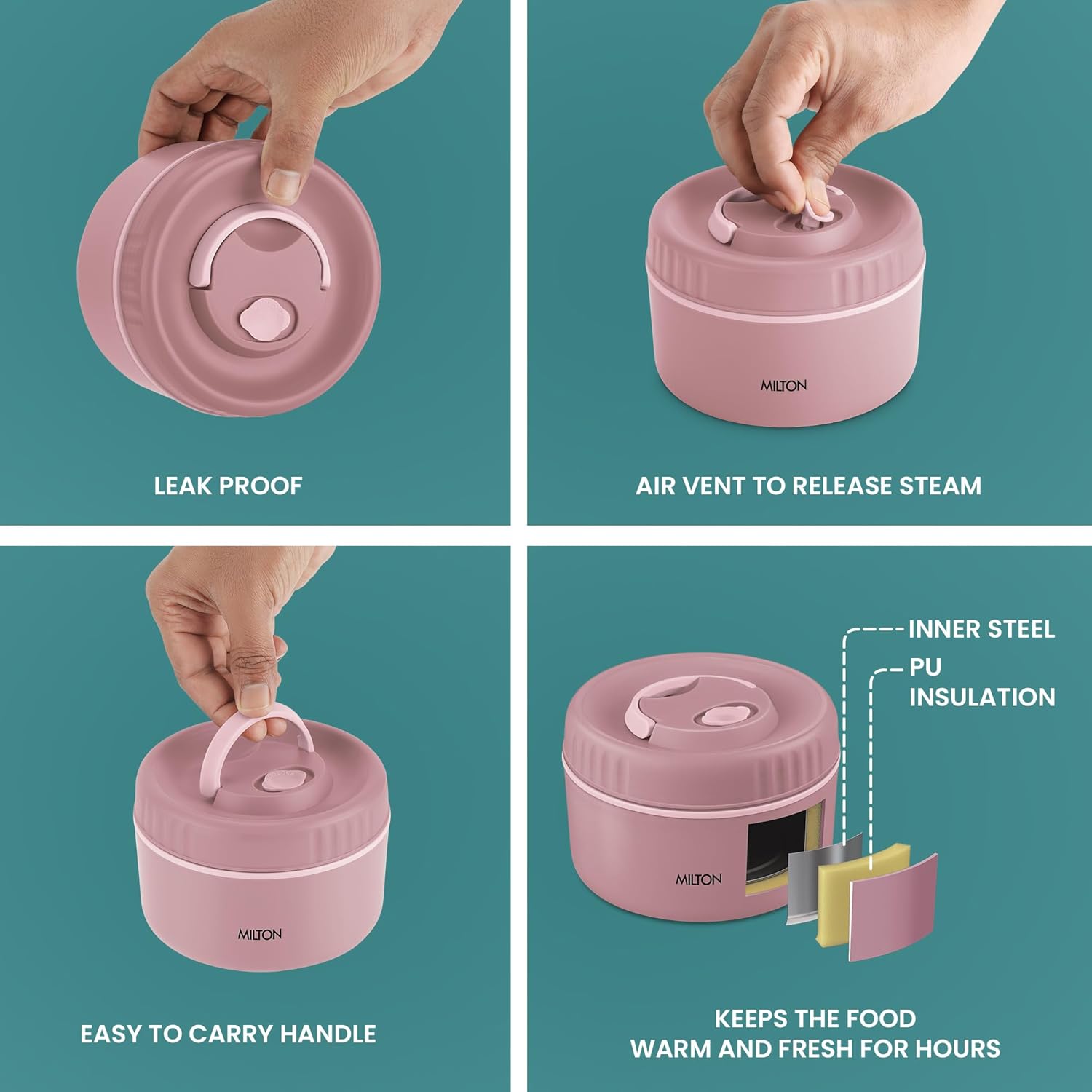 MILTON Snack Box Big I Inner Steel, PU Insulated 510 ml (Pink)